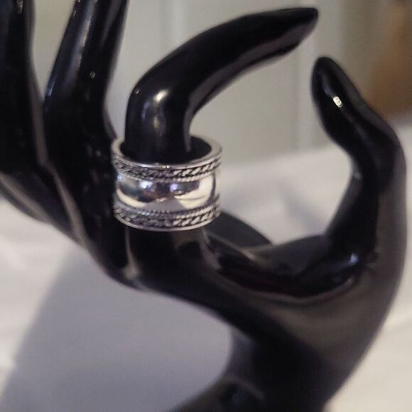 Fashion Wide Ring Silver Plated Braid Edge - Picture 5 of 12
